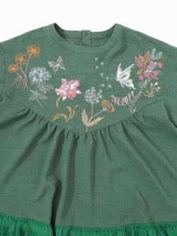 花蝶刺繍シャーリング生地ティアード風ワンピース-19