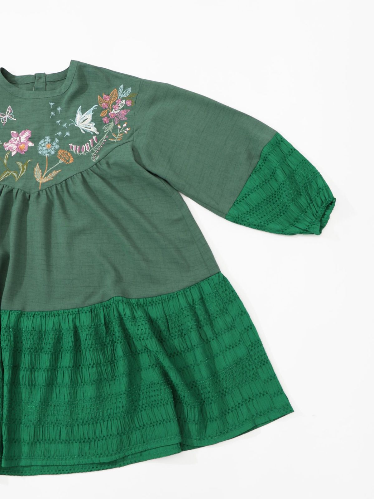 花蝶刺繍シャーリング生地ティアード風ワンピース-20