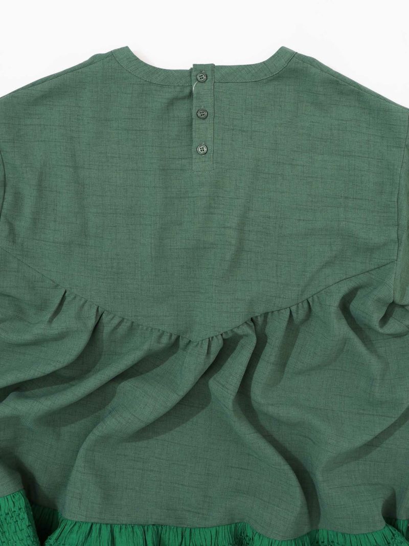 花蝶刺繍シャーリング生地ティアード風ワンピース-22