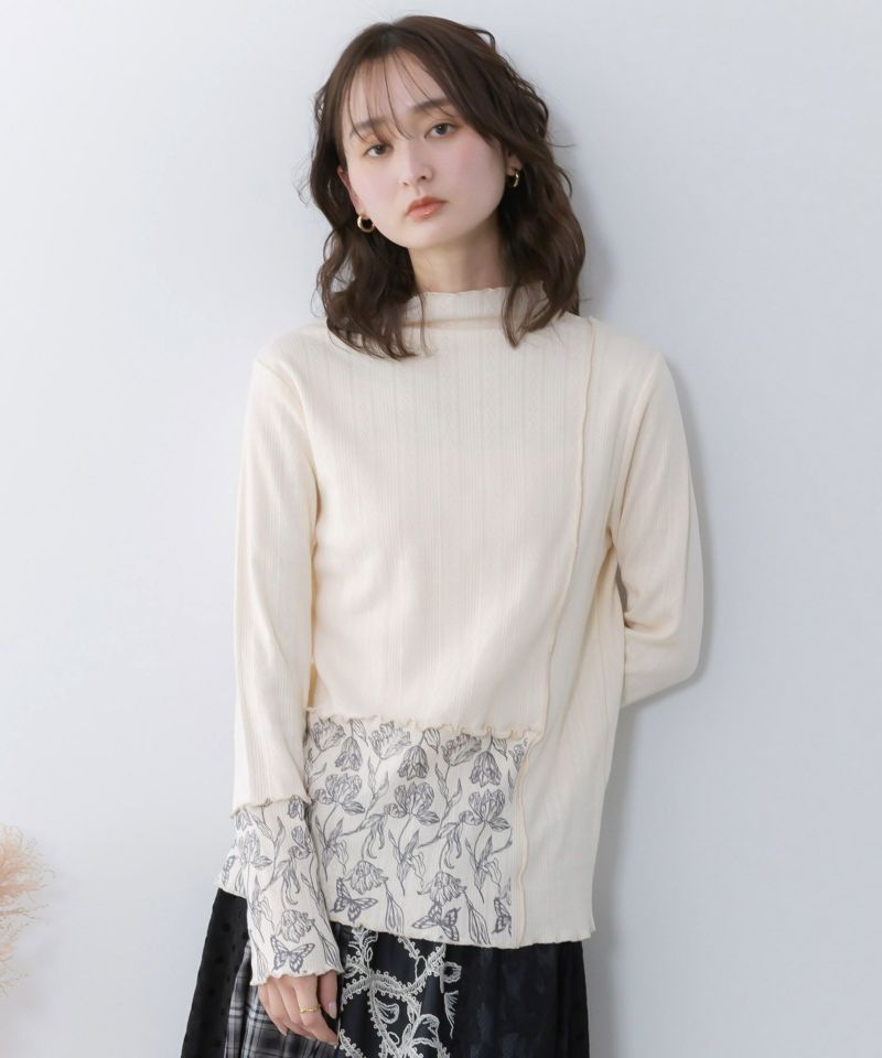 花蝶刺繍テレコ素材メロウ入りインナー-3