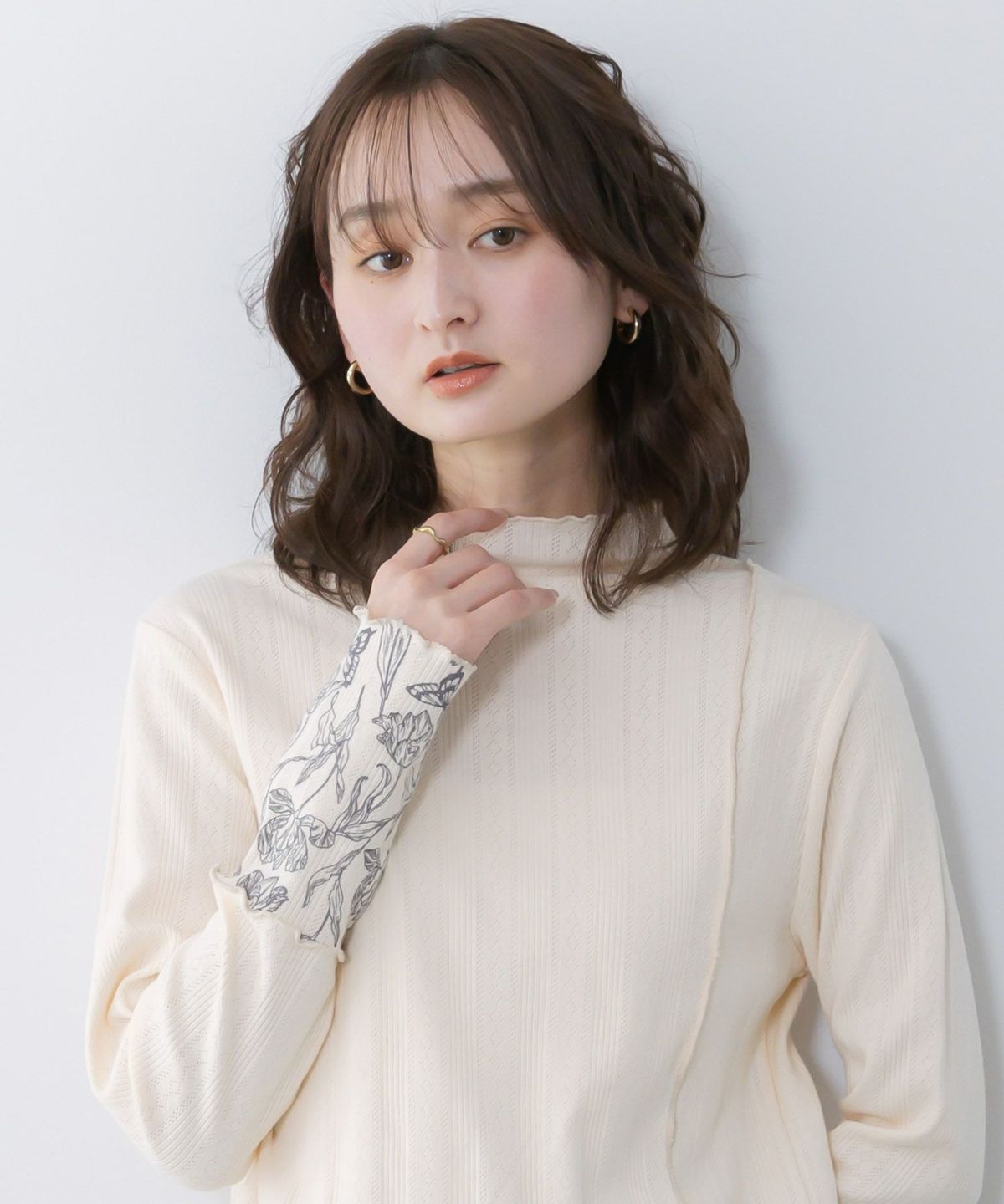 花蝶刺繍テレコ素材メロウ入りインナー-6