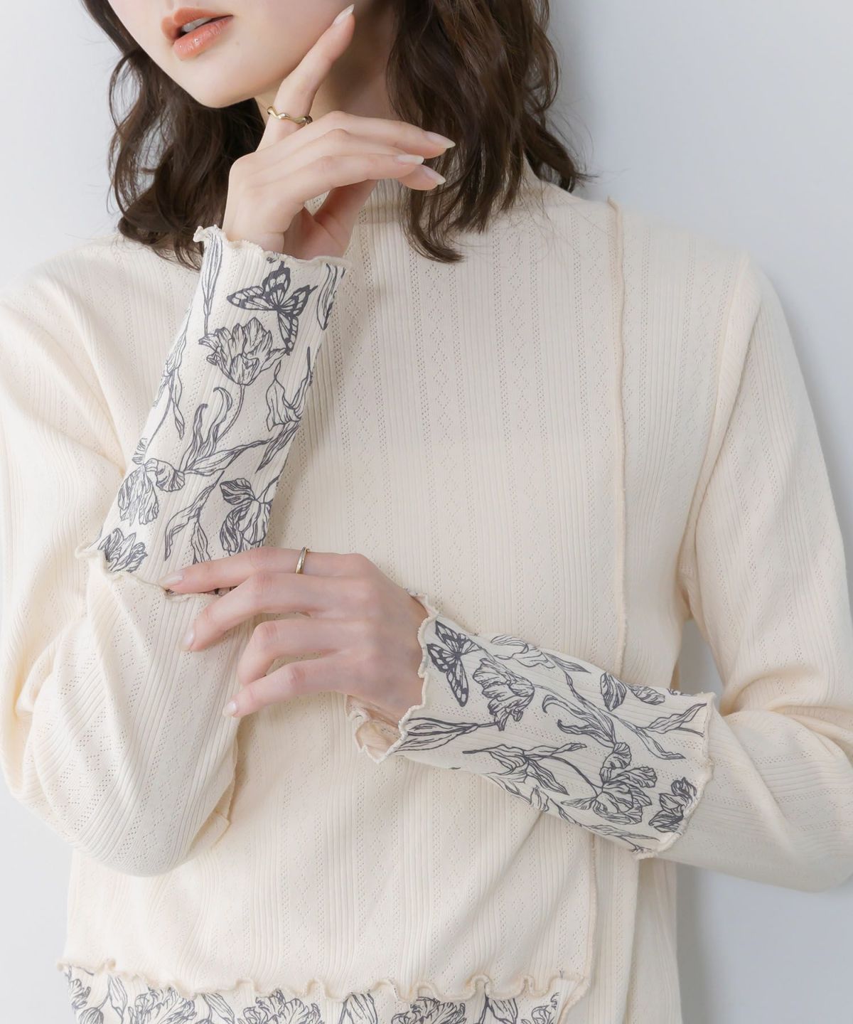 花蝶刺繍テレコ素材メロウ入りインナー-7