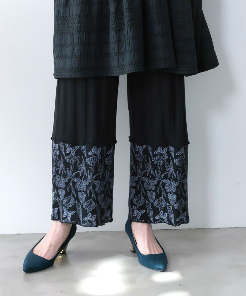 花蝶柄テレコ素材メロウ入りパンツ-4
