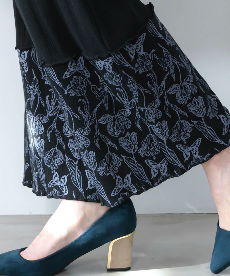 花蝶柄テレコ素材メロウ入りパンツ-7