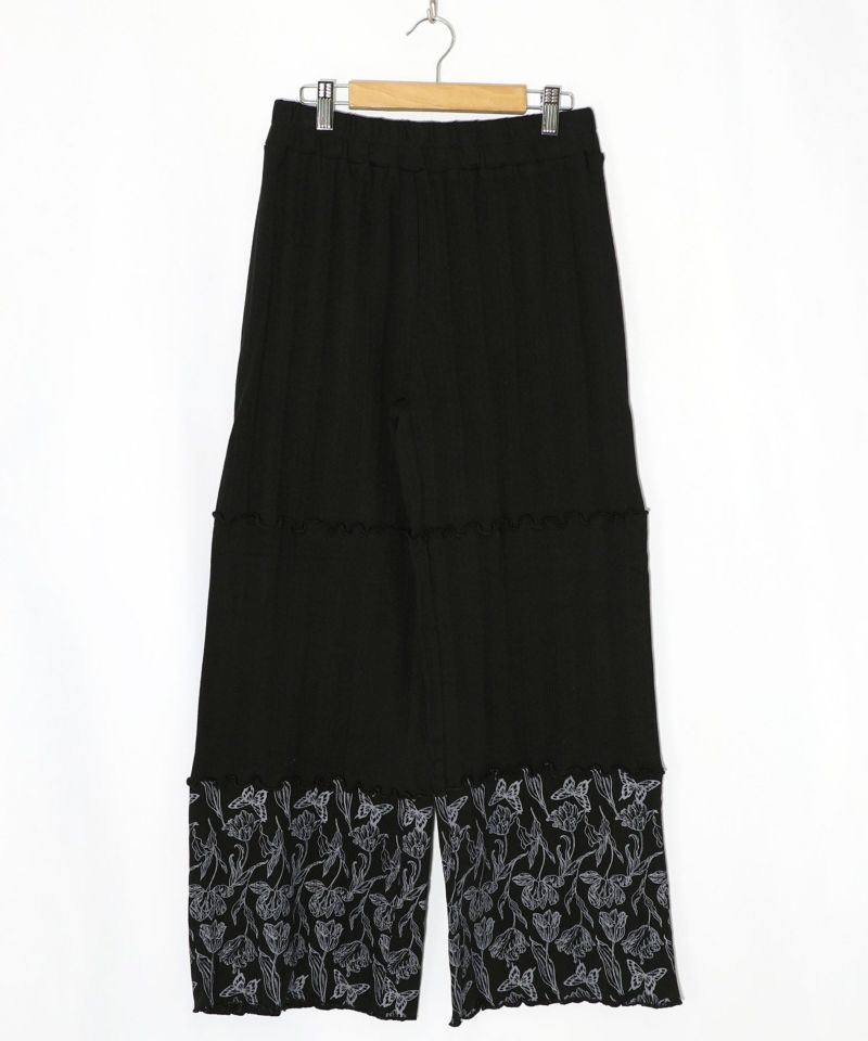 花蝶柄テレコ素材メロウ入りパンツ-10