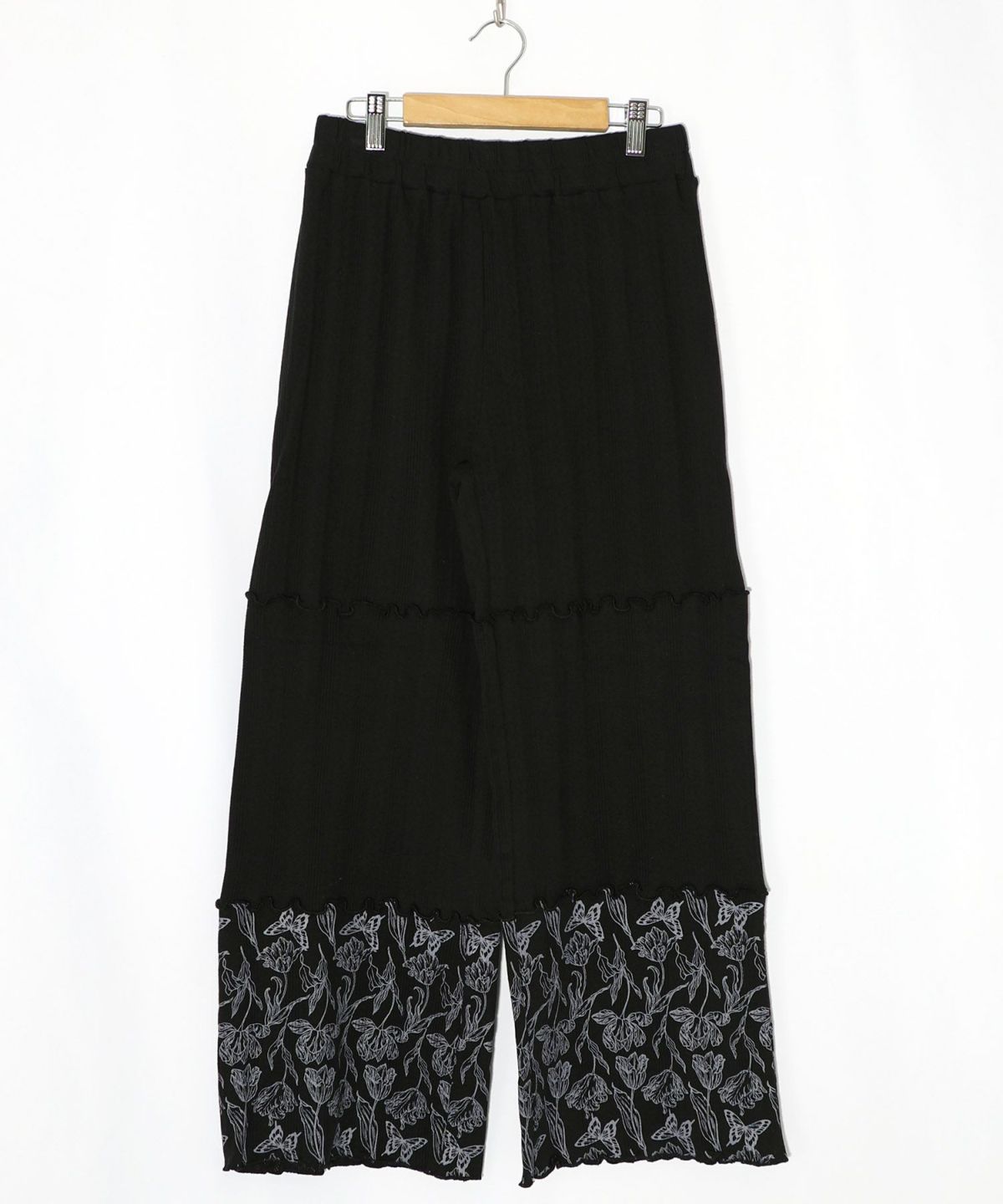 花蝶柄テレコ素材メロウ入りパンツ-10