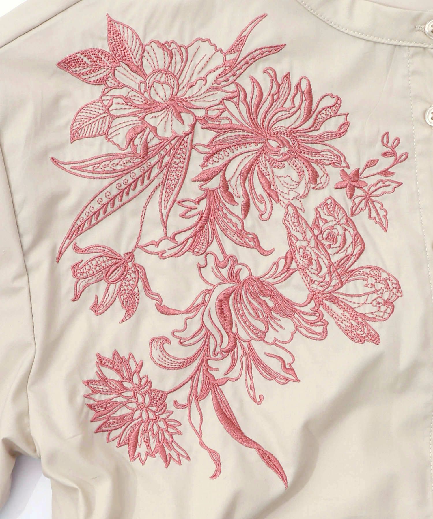 花刺繍トレンチコート風異素材切替ワンピース-13