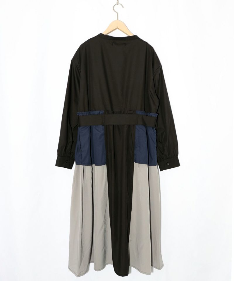 花刺繍トレンチコート風異素材切替ワンピース-15