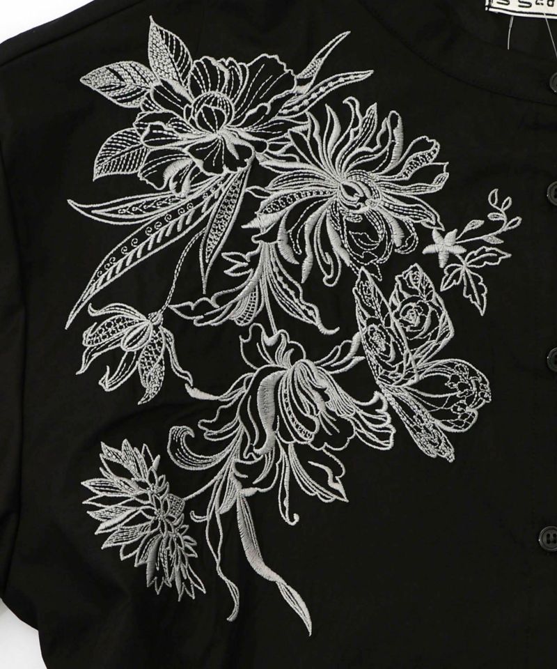 花刺繍トレンチコート風異素材切替ワンピース-16