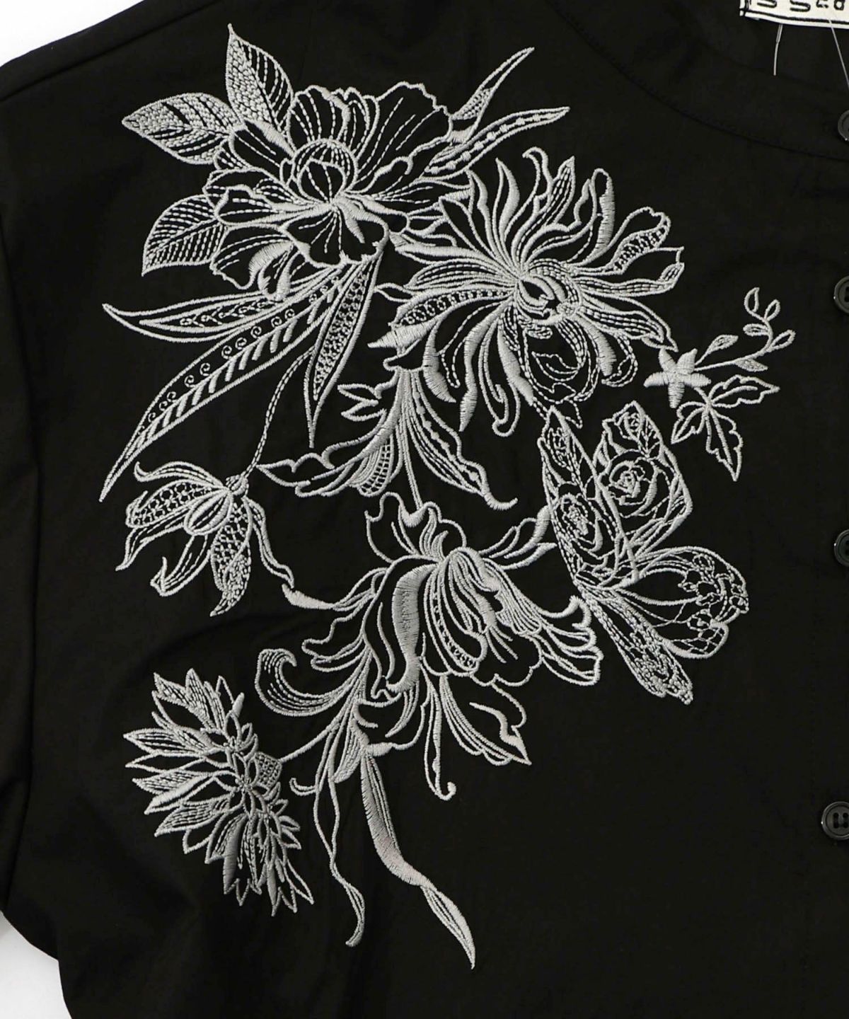 花刺繍トレンチコート風異素材切替ワンピース-16