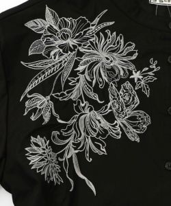 花刺繍トレンチコート風異素材切替ワンピース-16