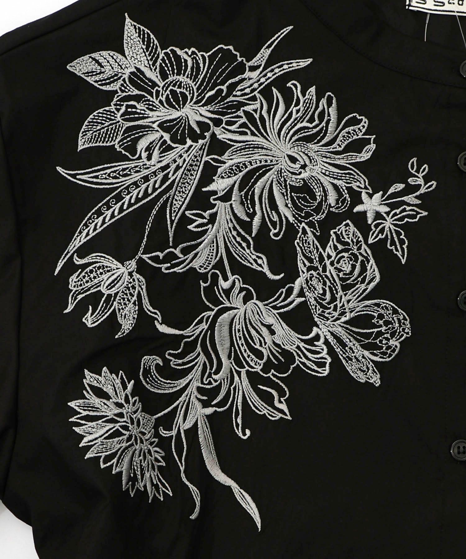 花刺繍トレンチコート風異素材切替ワンピース-16