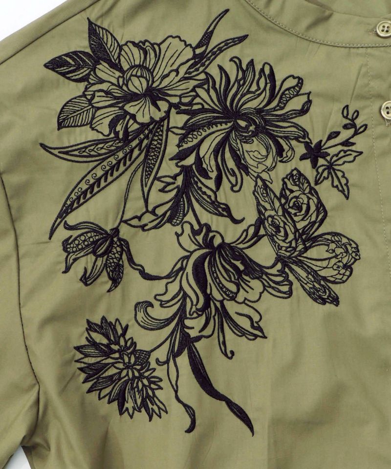 花刺繍トレンチコート風異素材切替ワンピース-19