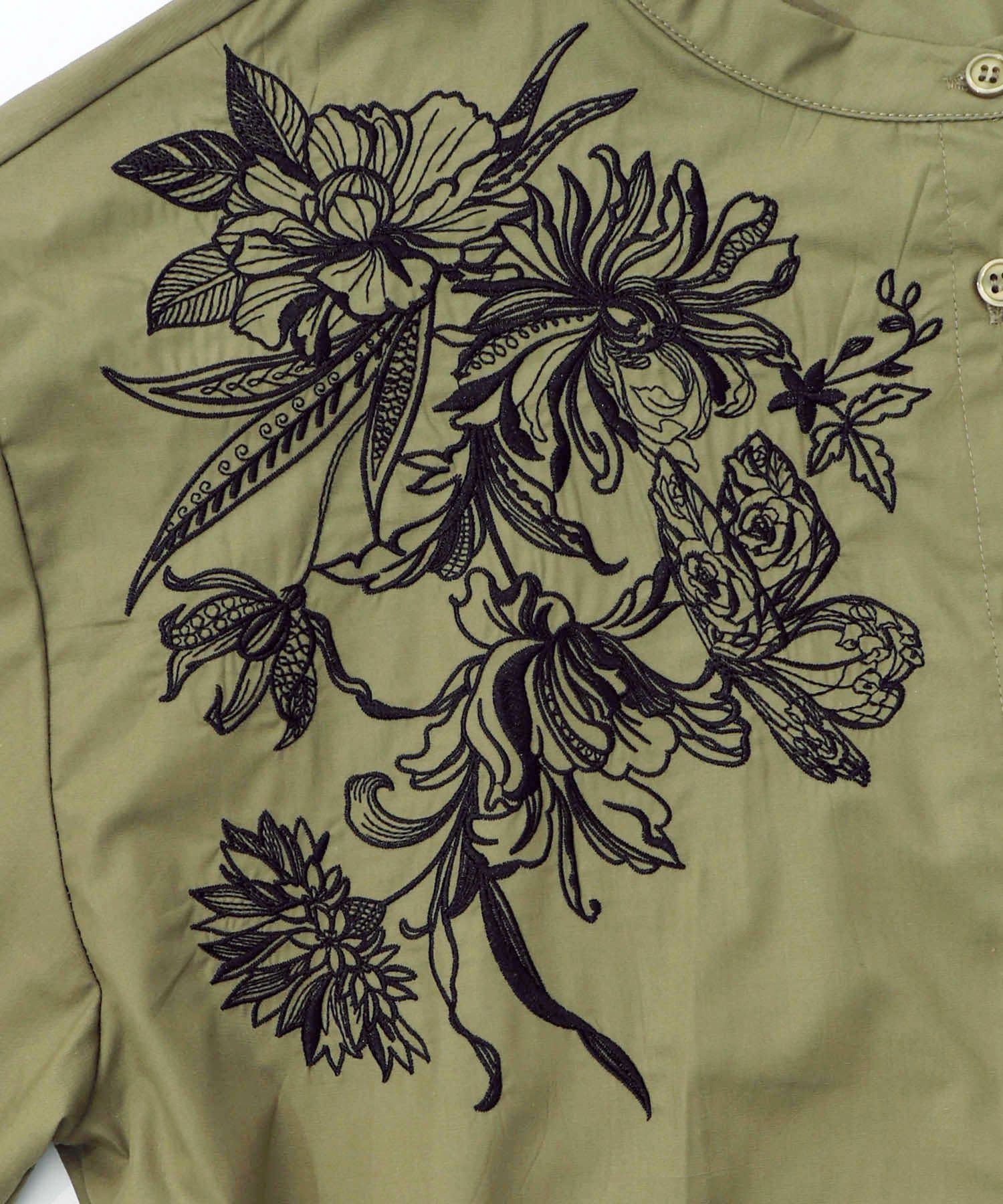 花刺繍トレンチコート風異素材切替ワンピース-19