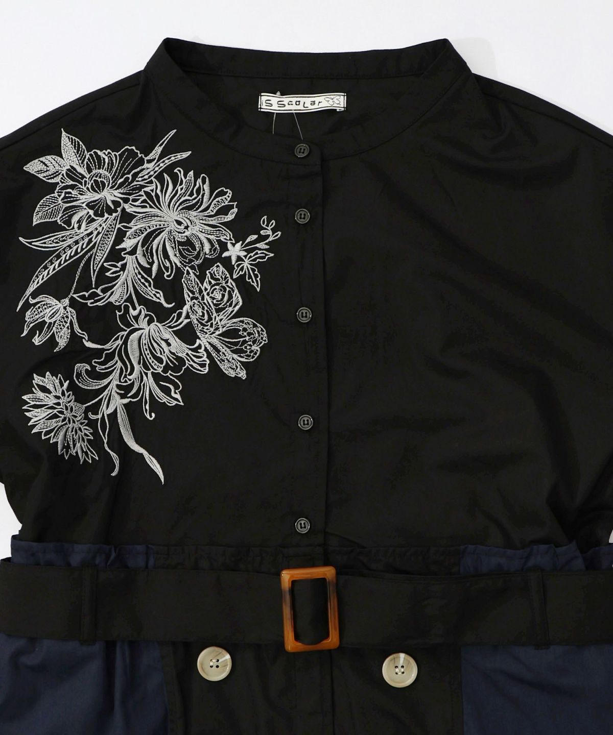 花刺繍トレンチコート風異素材切替ワンピース-20