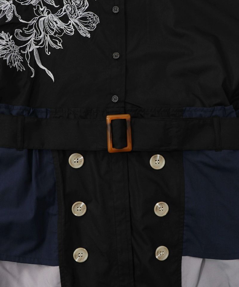 花刺繍トレンチコート風異素材切替ワンピース-21