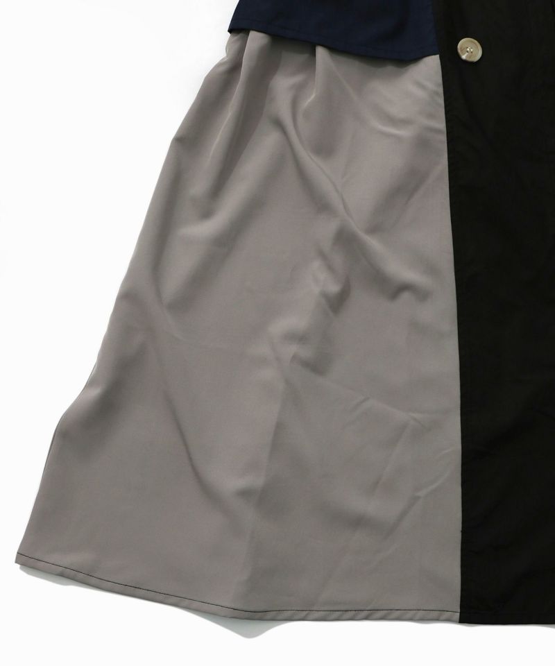 花刺繍トレンチコート風異素材切替ワンピース-23