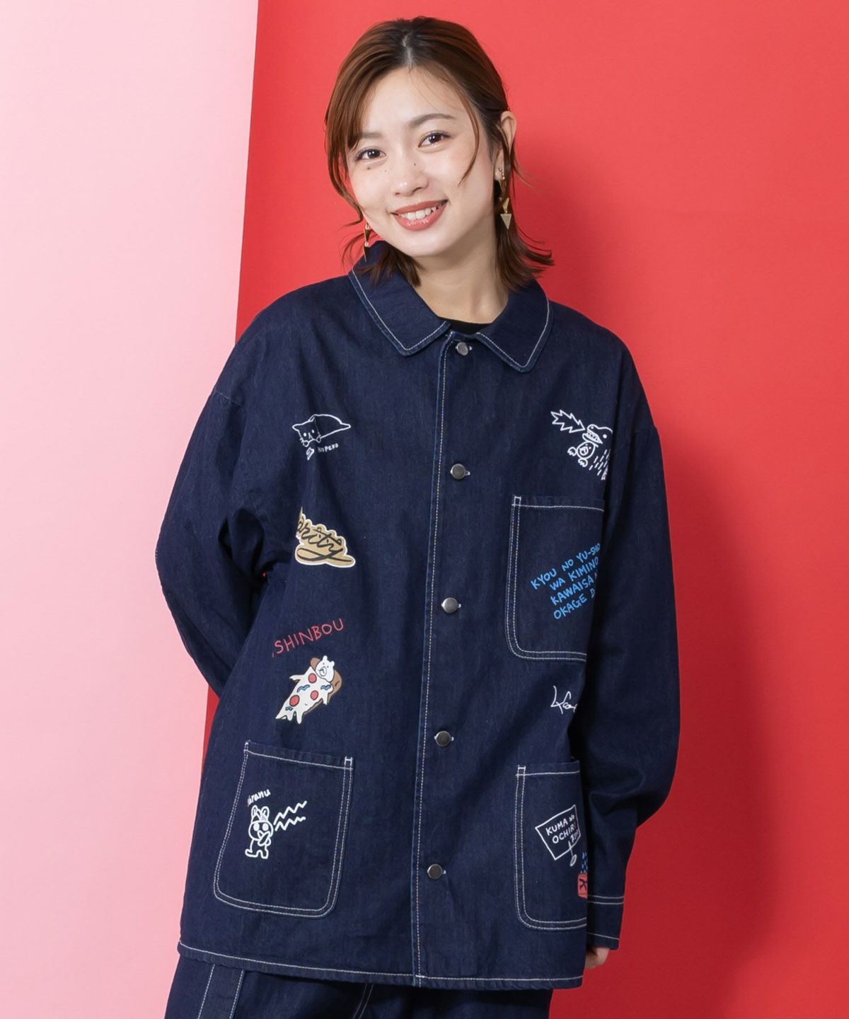 らくがき風ワッペンシャツジャケット-4