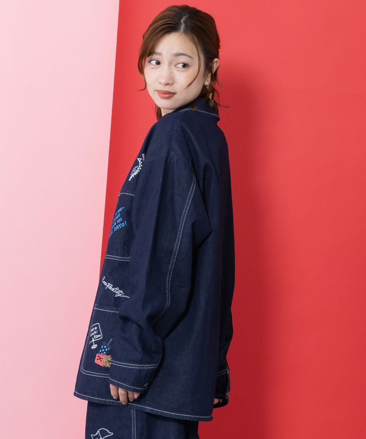 らくがき風ワッペンシャツジャケット-5