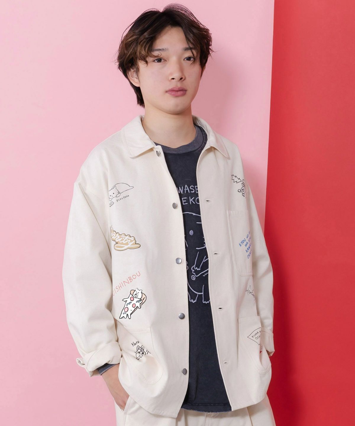 らくがき風ワッペンシャツジャケット-11