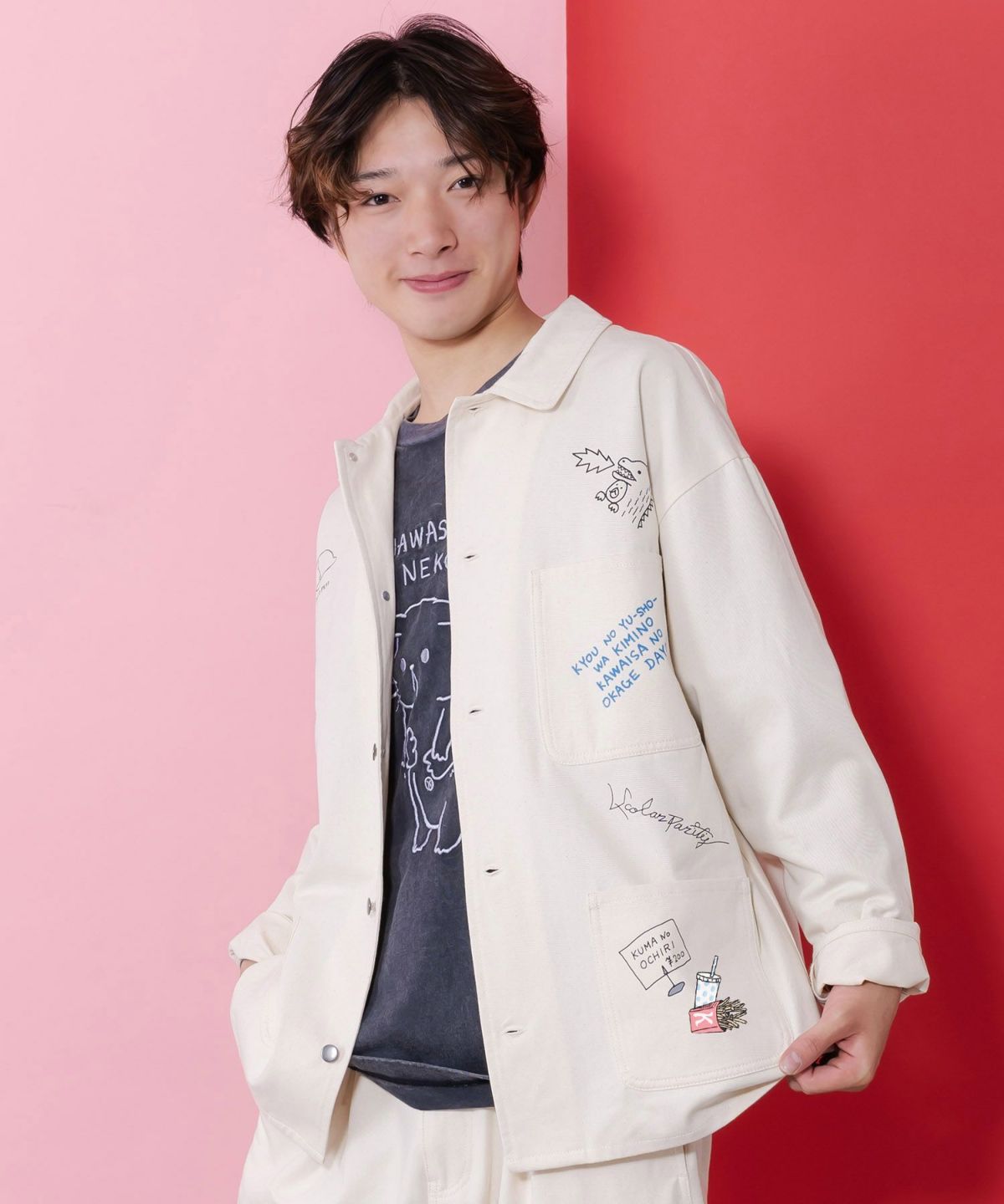 らくがき風ワッペンシャツジャケット-13