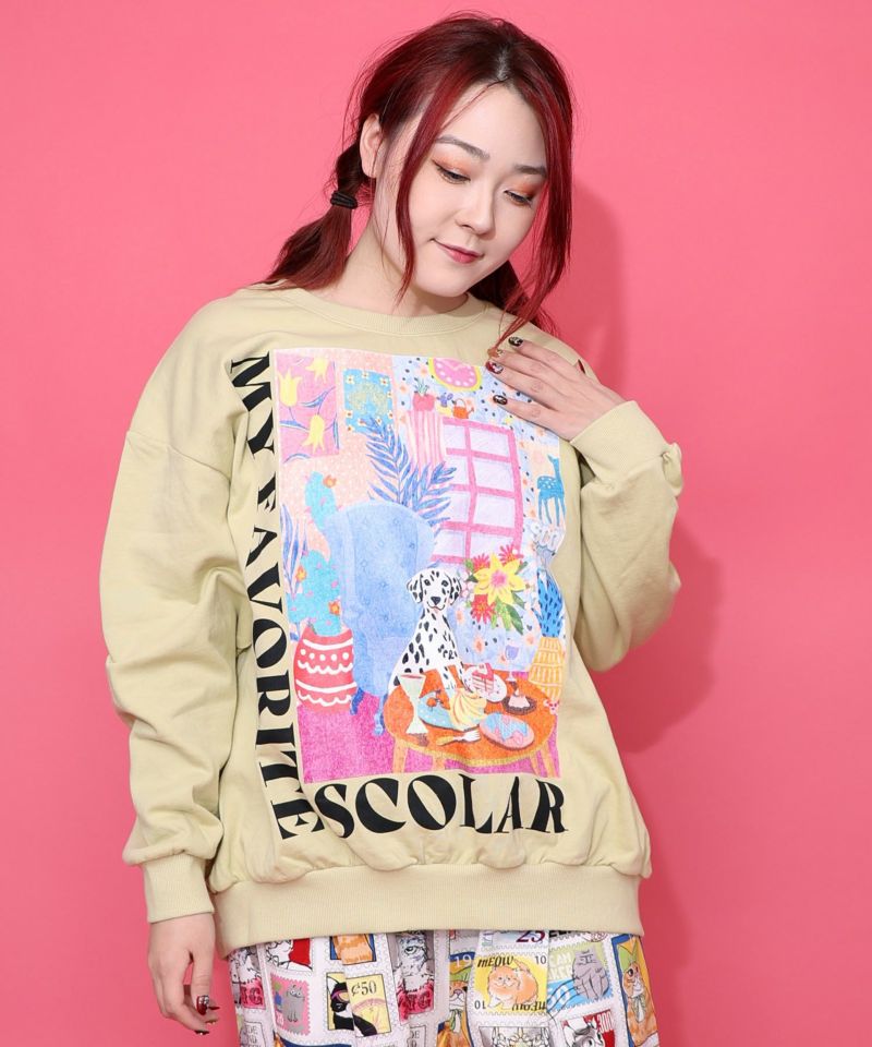 スカラールーム柄裏毛プルオーバー-3