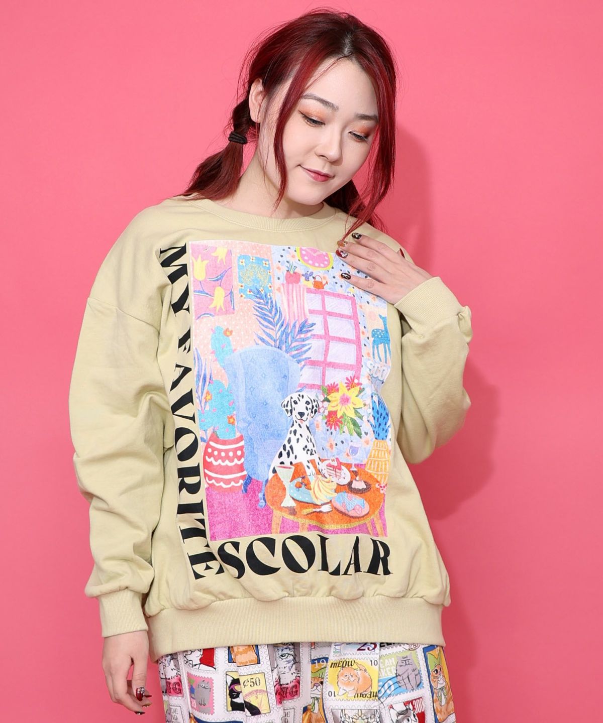 スカラールーム柄裏毛プルオーバー-3