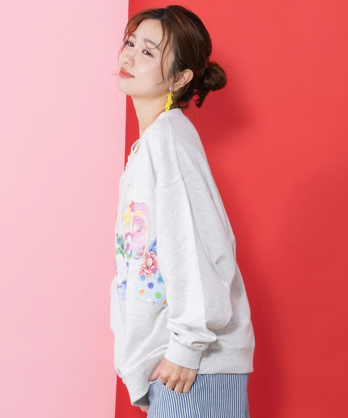 スカラー総柄ロゴアップリケ裏毛プルオーバー-4