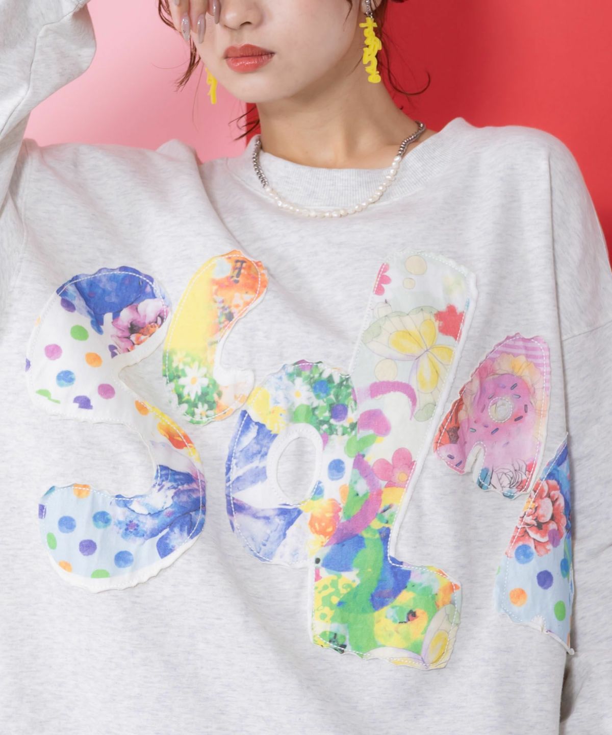 スカラー総柄ロゴアップリケ裏毛プルオーバー-7