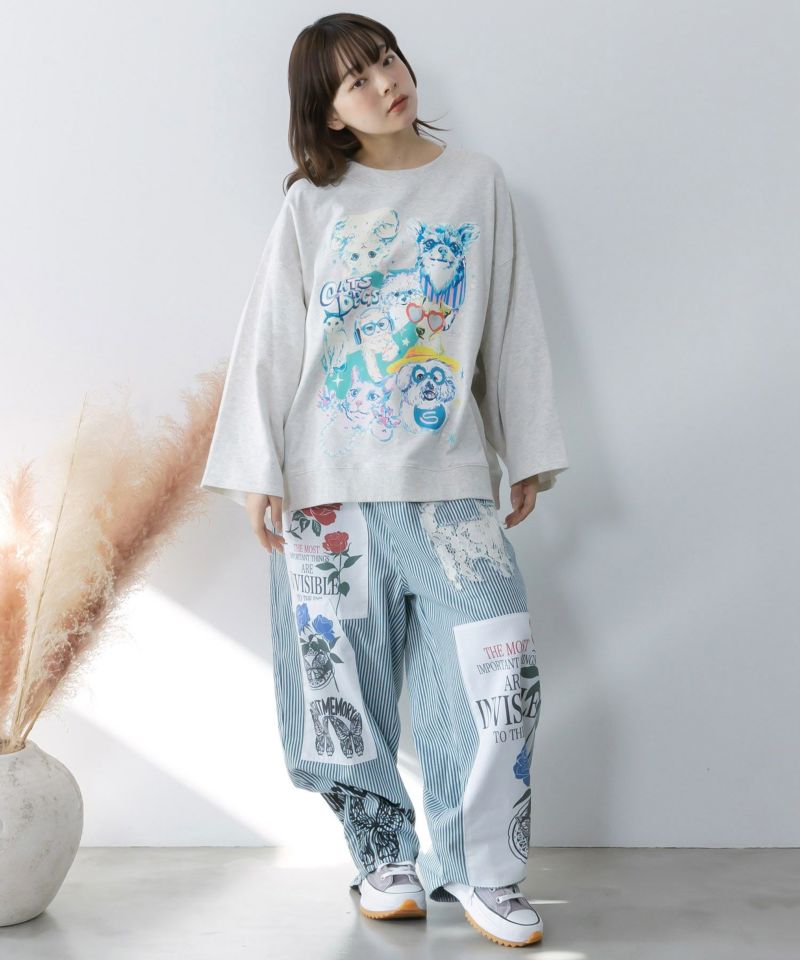 ラメ入りわんにゃん柄裏毛プルオーバー-2