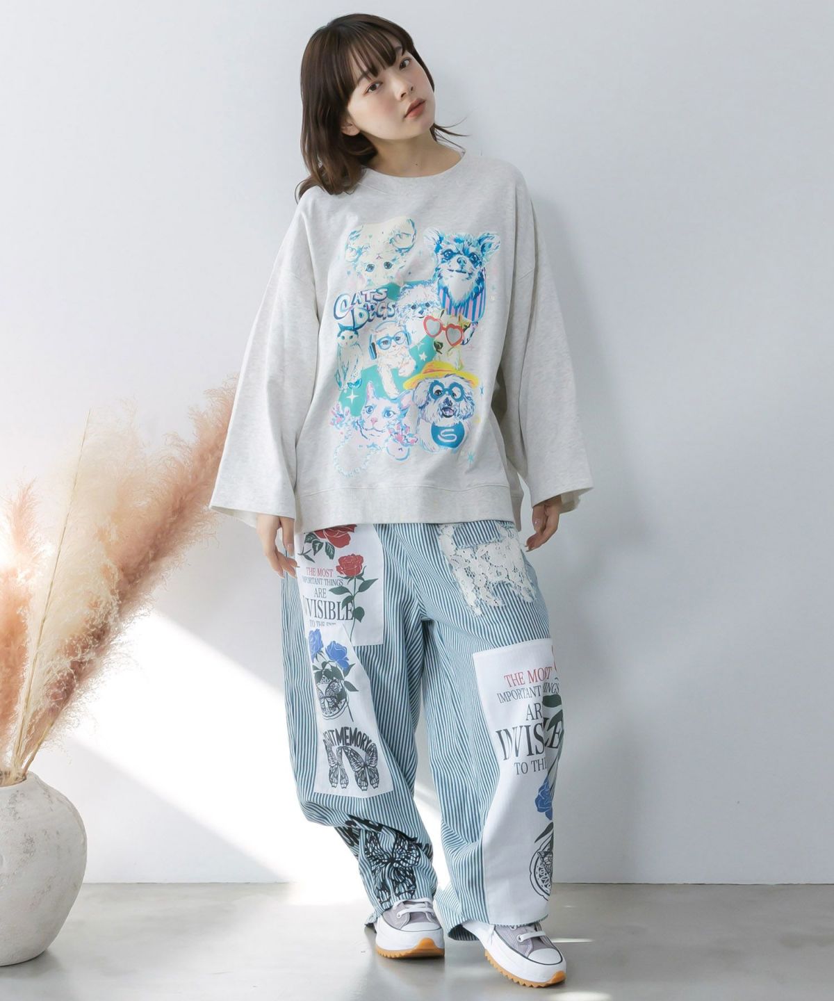 ラメ入りわんにゃん柄裏毛プルオーバー-2