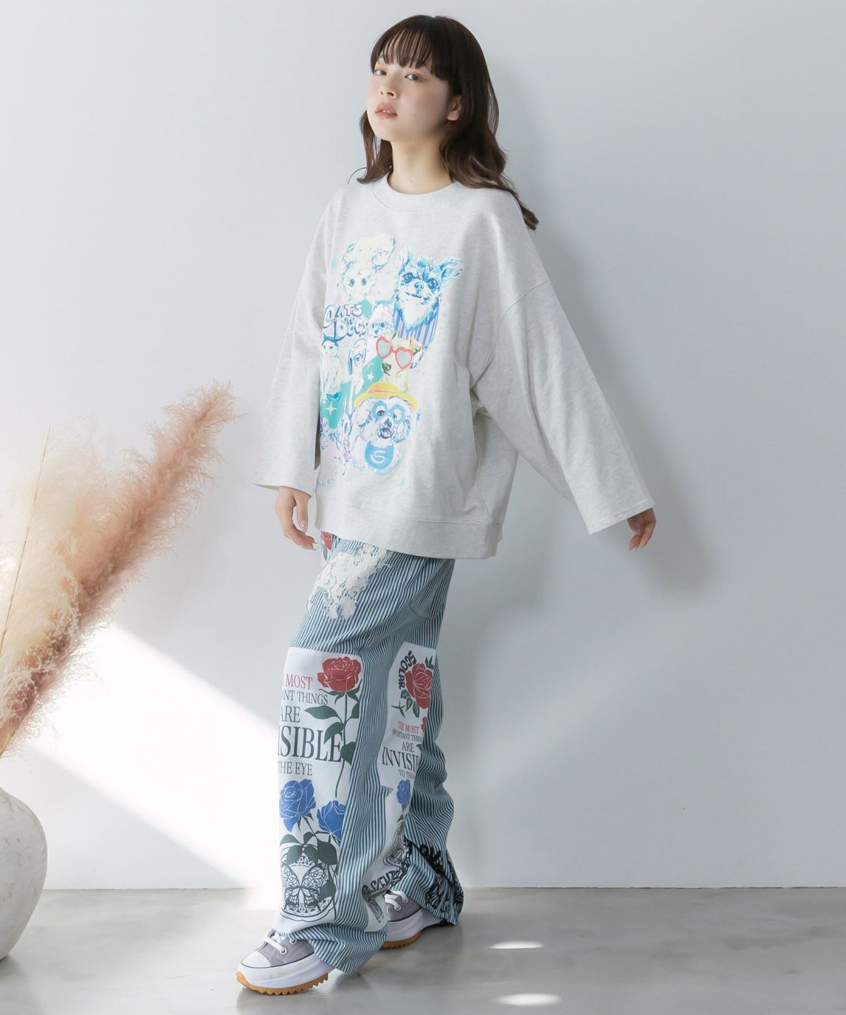 ラメ入りわんにゃん柄裏毛プルオーバー-3