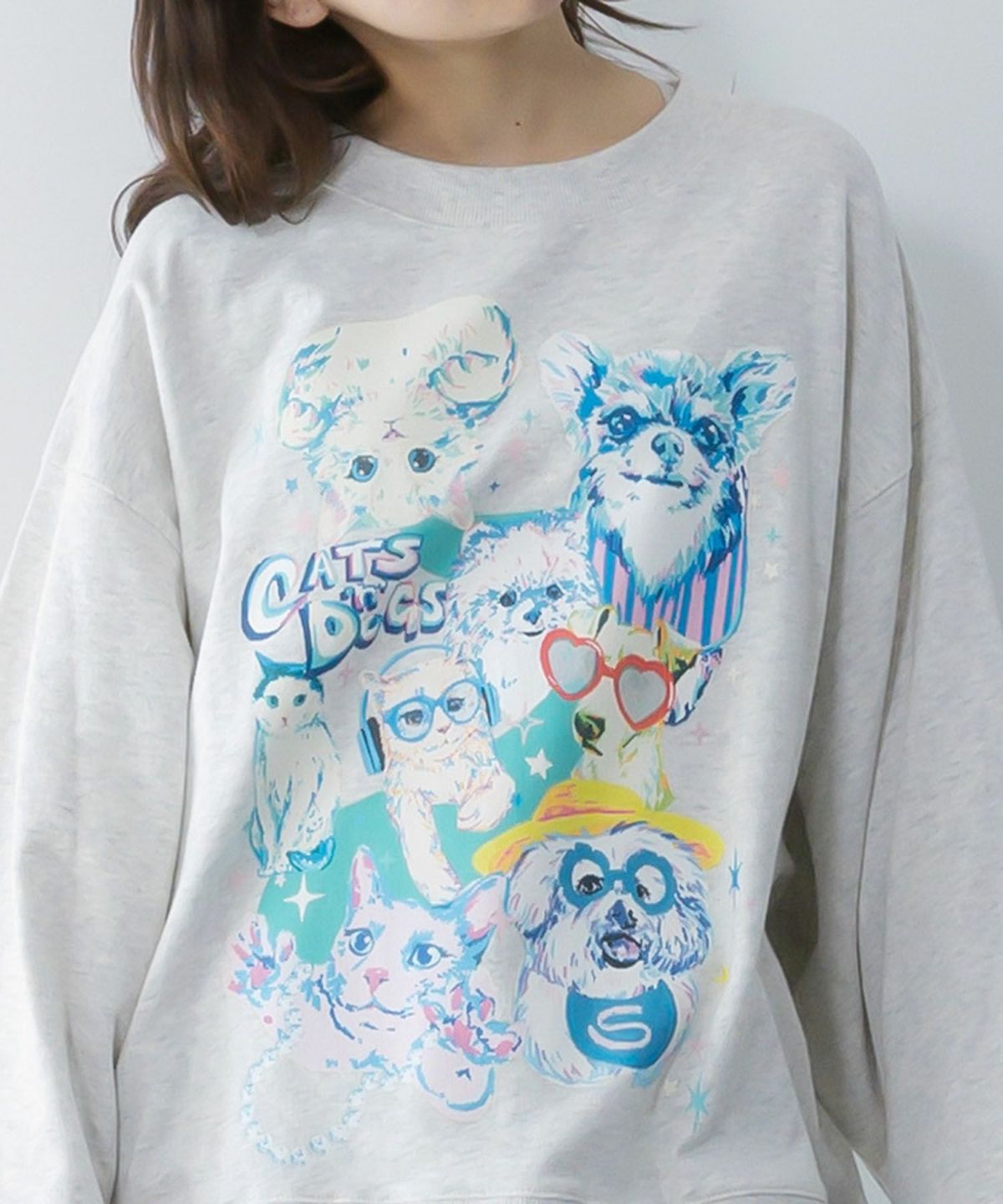 ラメ入りわんにゃん柄裏毛プルオーバー-7