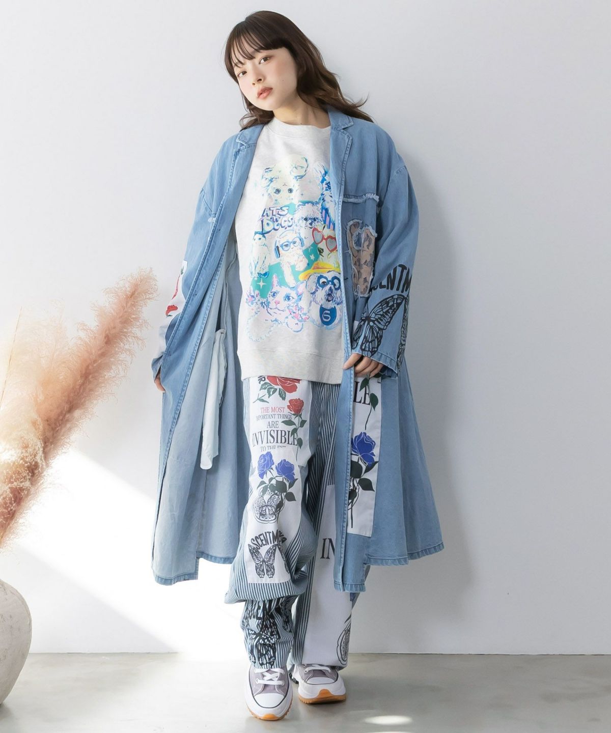 ラメ入りわんにゃん柄裏毛プルオーバー-9