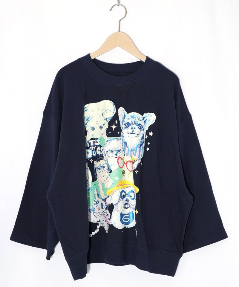 ラメ入りわんにゃん柄裏毛プルオーバー-14