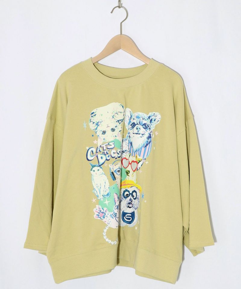 ラメ入りわんにゃん柄裏毛プルオーバー-16