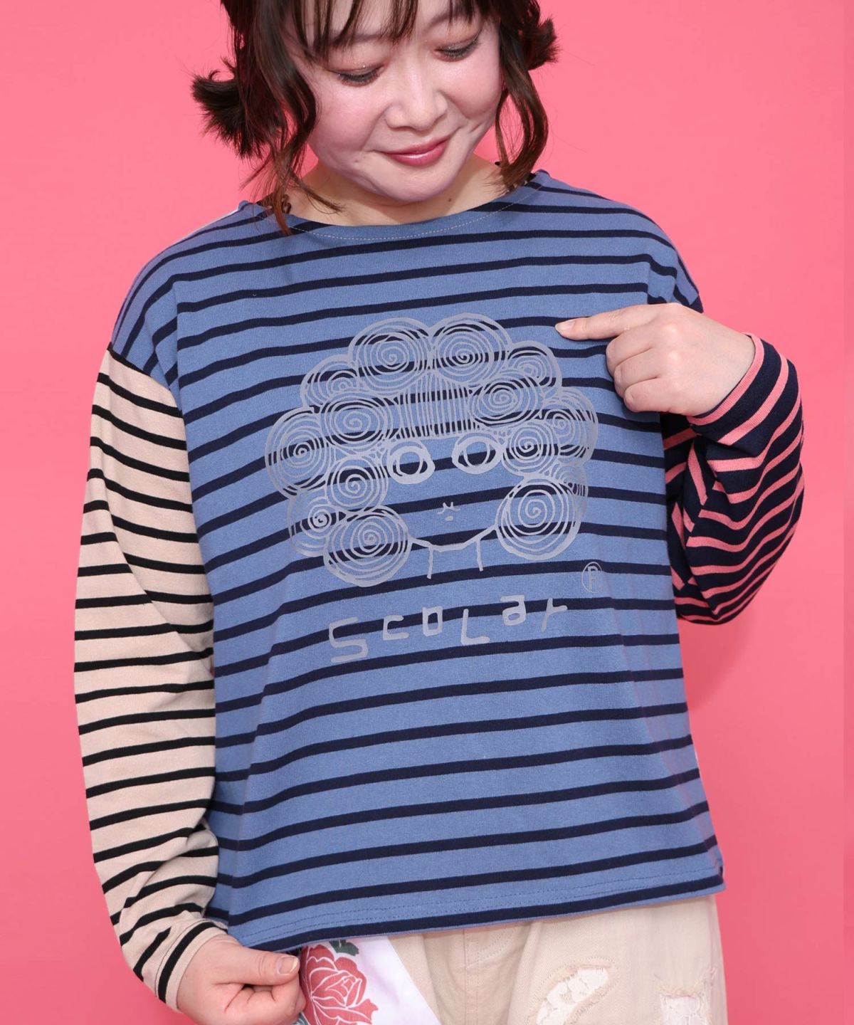 スカラーちゃん×ミックス配色ボーダープルオーバー-4