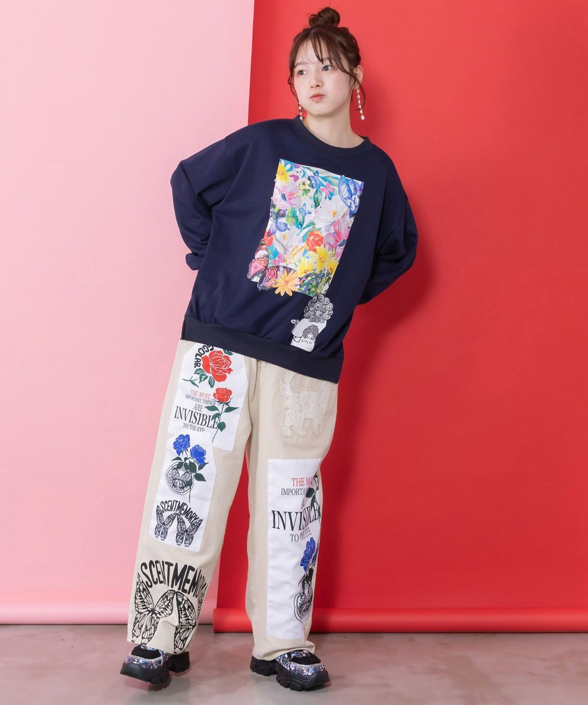 アップリケ×刺繍デニムorツイルパンツ-2