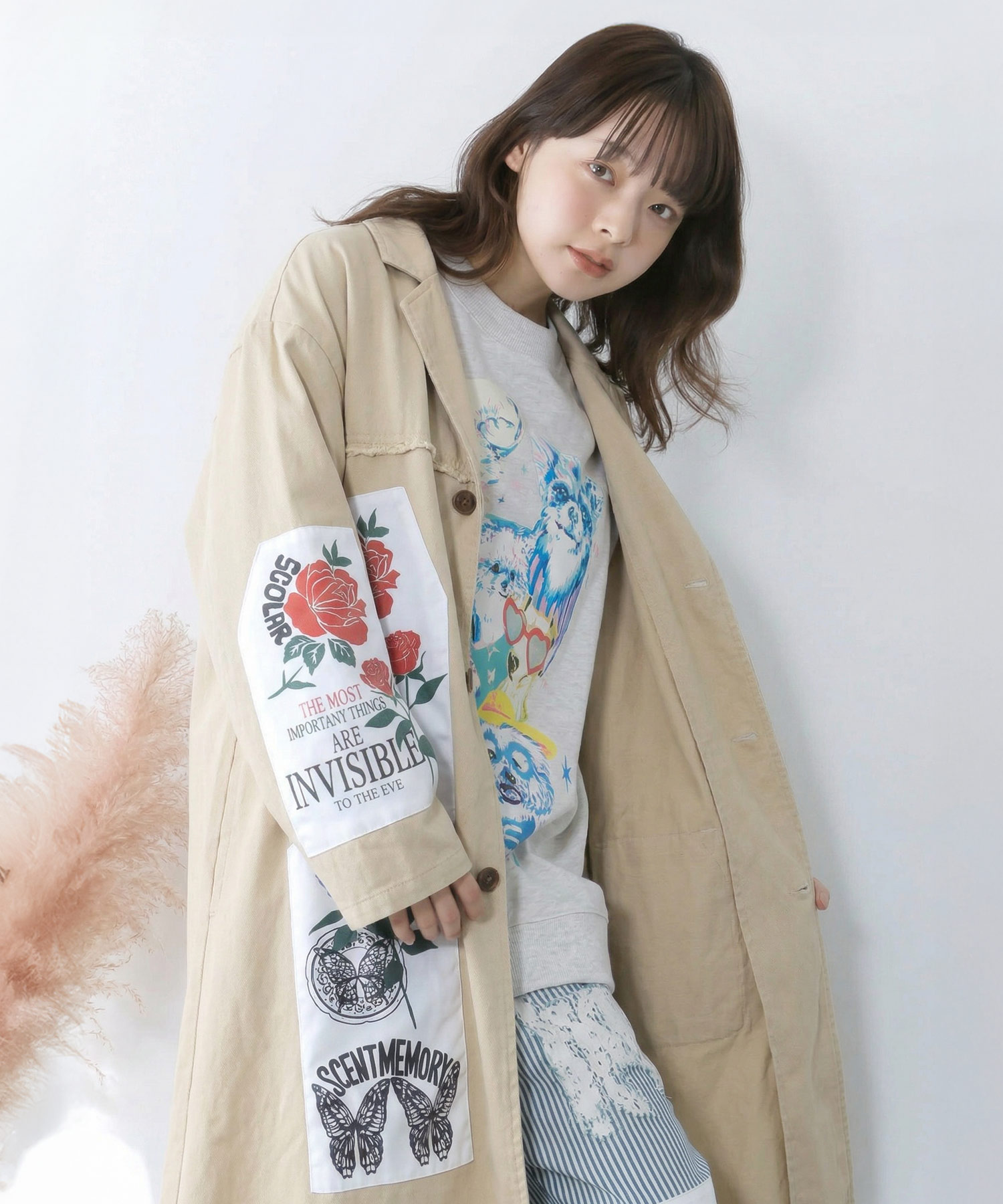 ScoLar イズ スカラー 553272 ボア襟取り外し可能 花刺繍中綿ブルゾン 