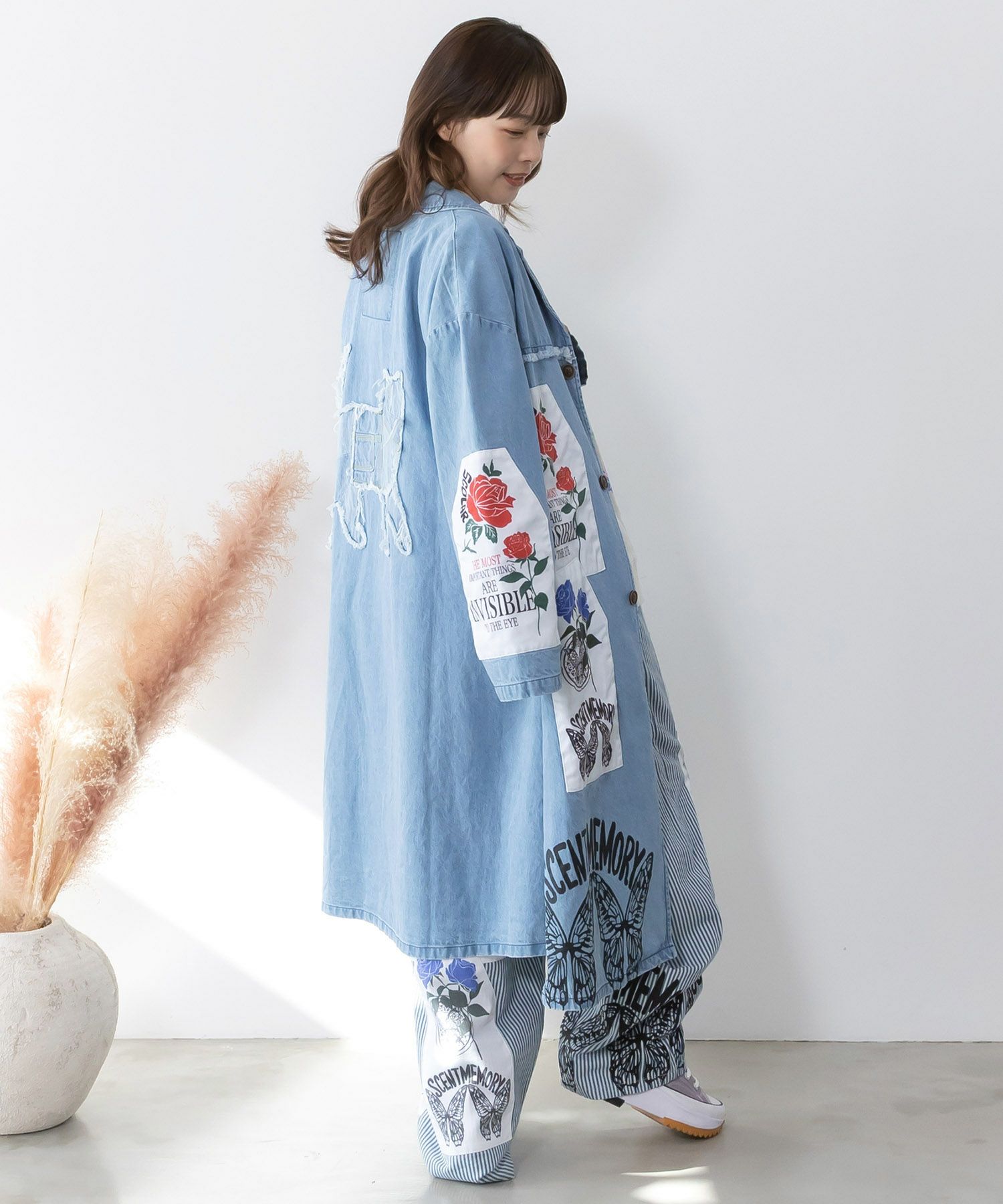 161608：アップリケ×刺繍デニムorツイルロングコートの通販-ScoLar