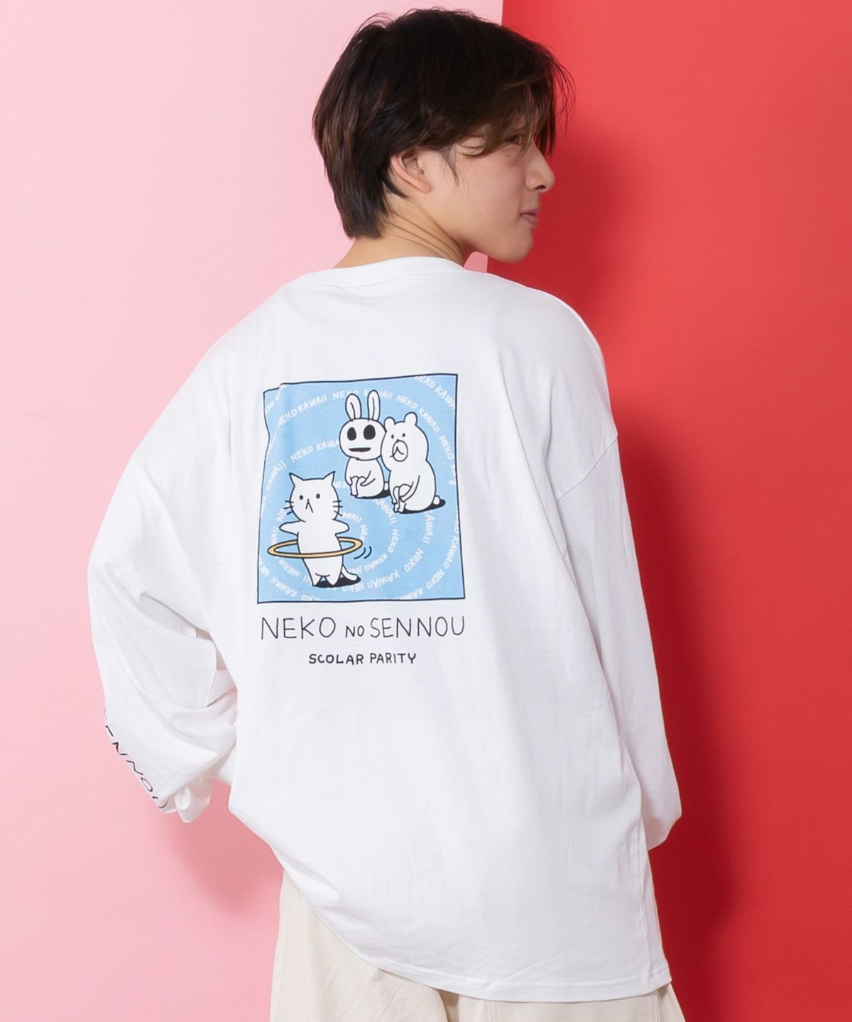 ネコの洗脳柄ロングスリーブTシャツ-5