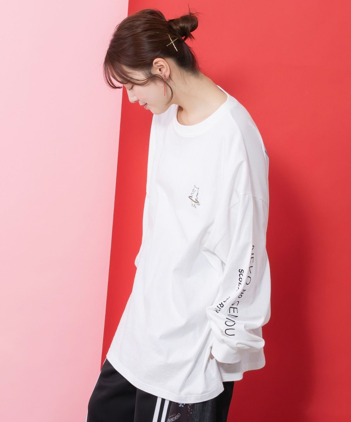 ネコの洗脳柄ロングスリーブTシャツ-11