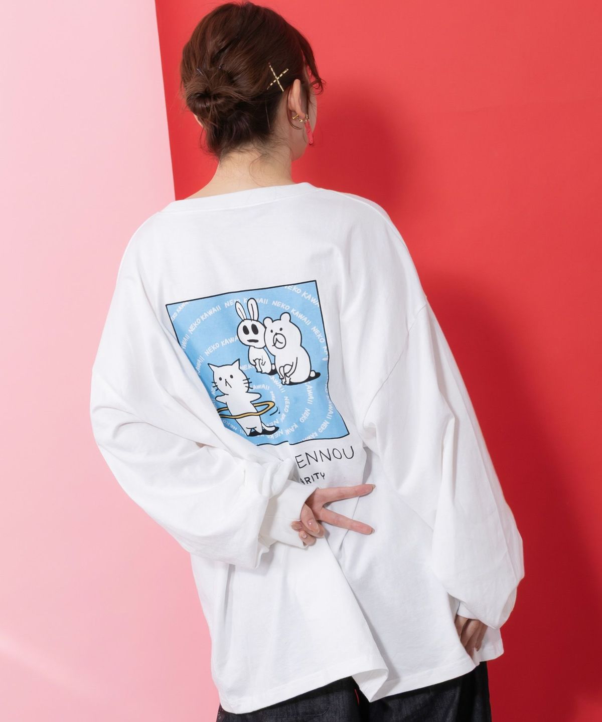 ネコの洗脳柄ロングスリーブTシャツ-12