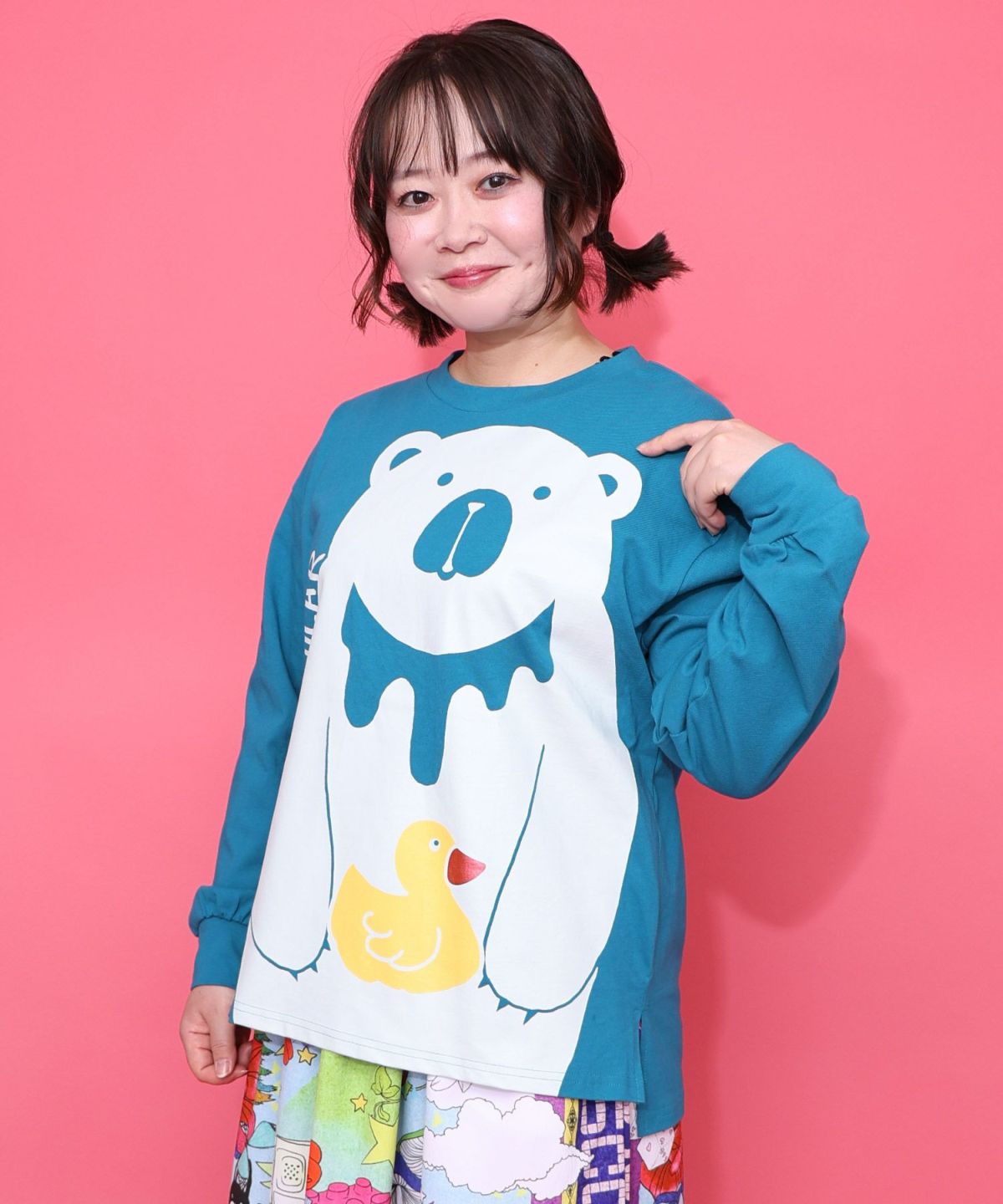 くま吉くんとアヒル柄ロンT-1