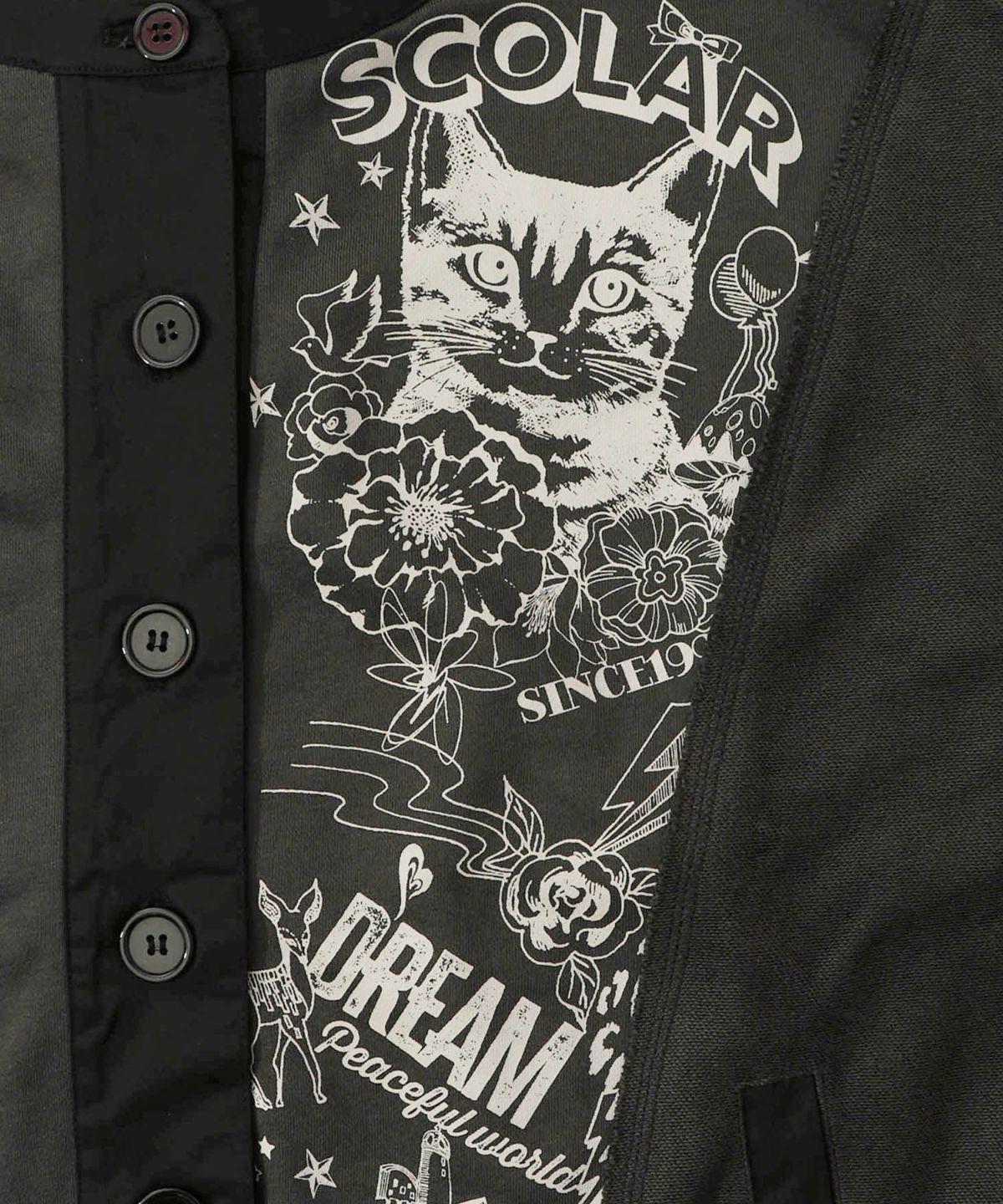 チョーク風柄裏毛×綿ツイル異素材切替カーディガン-12