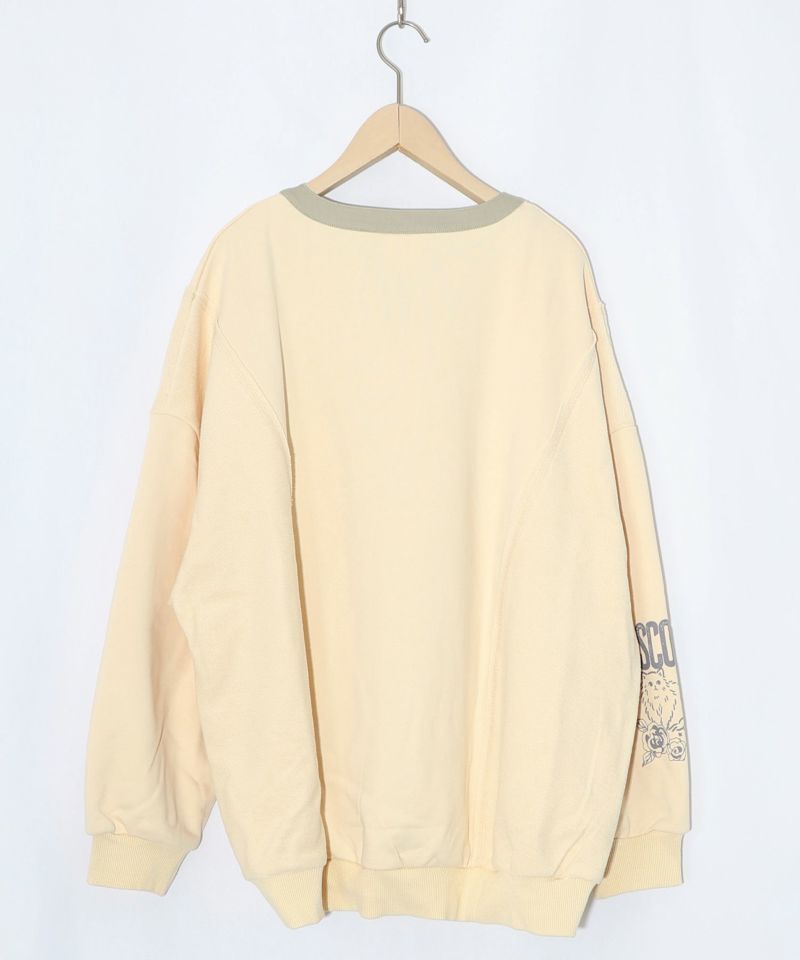 チョーク風柄裏毛×綿ツイル異素材切替カーディガン-14