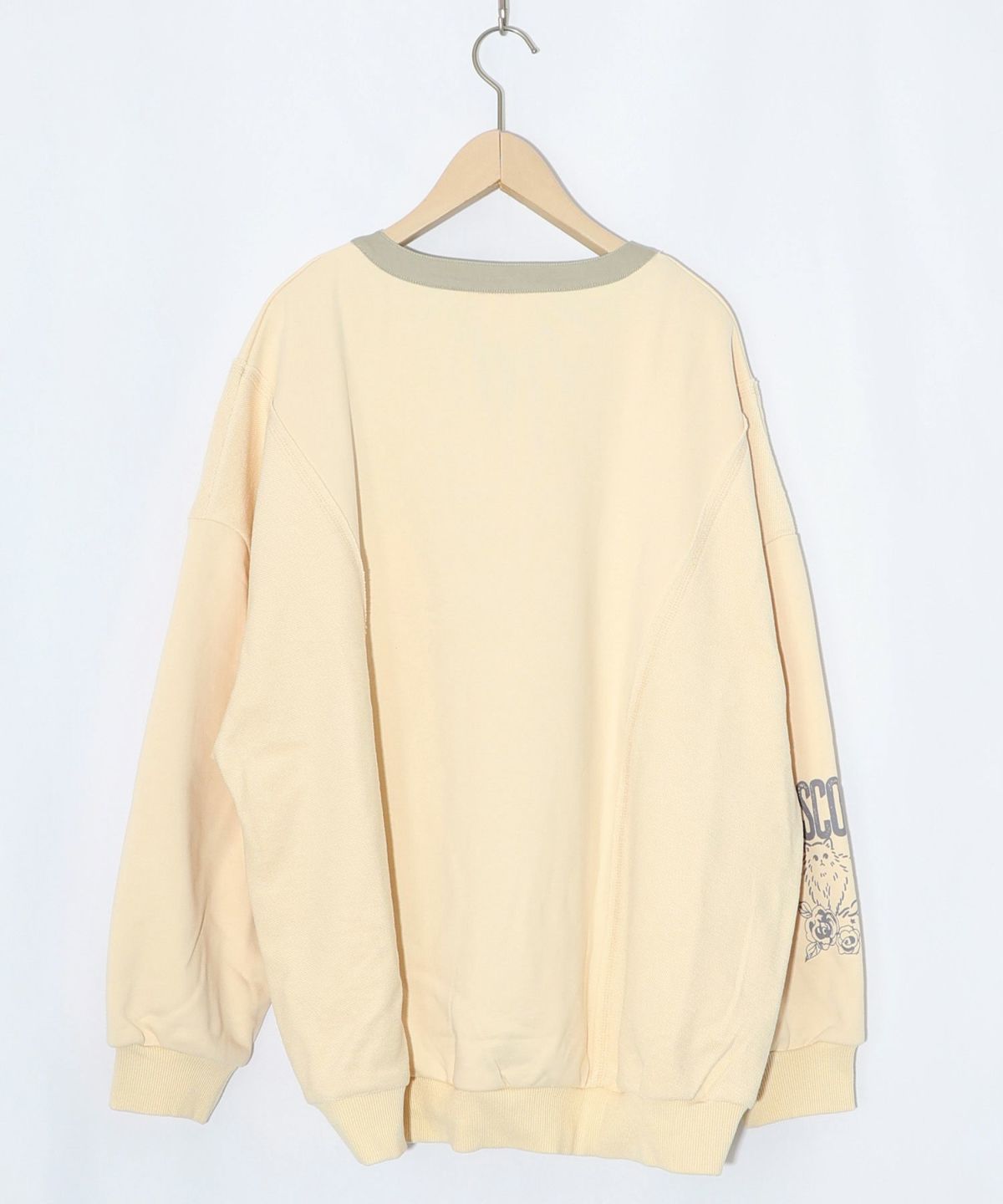 チョーク風柄裏毛×綿ツイル異素材切替カーディガン-14