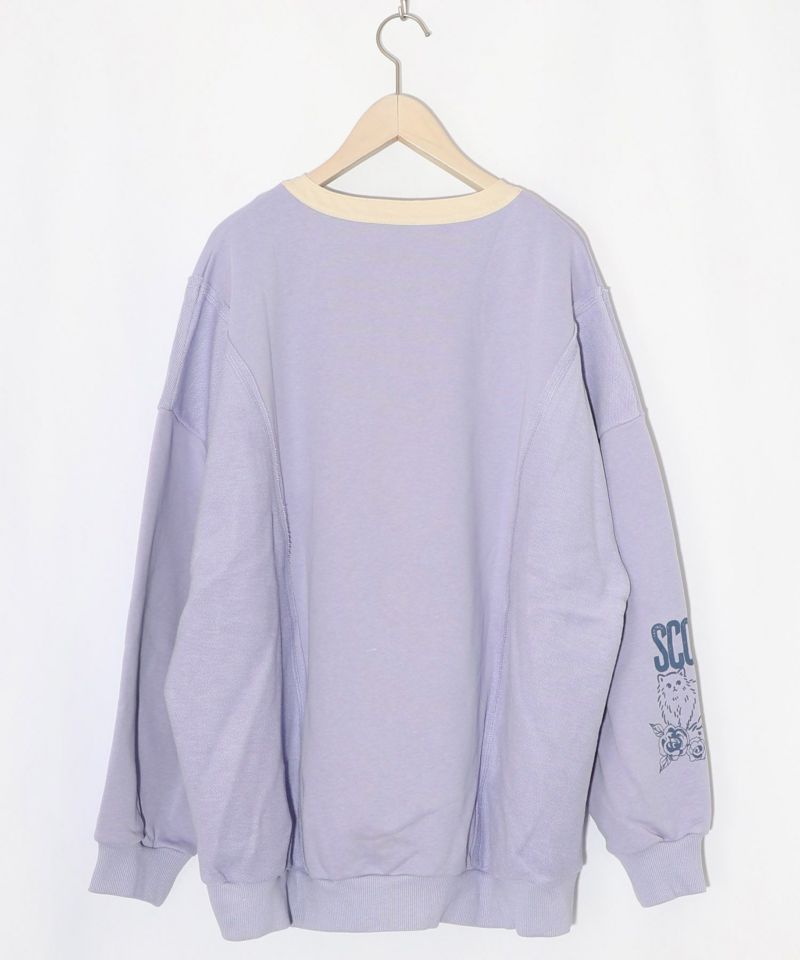 チョーク風柄裏毛×綿ツイル異素材切替カーディガン-17