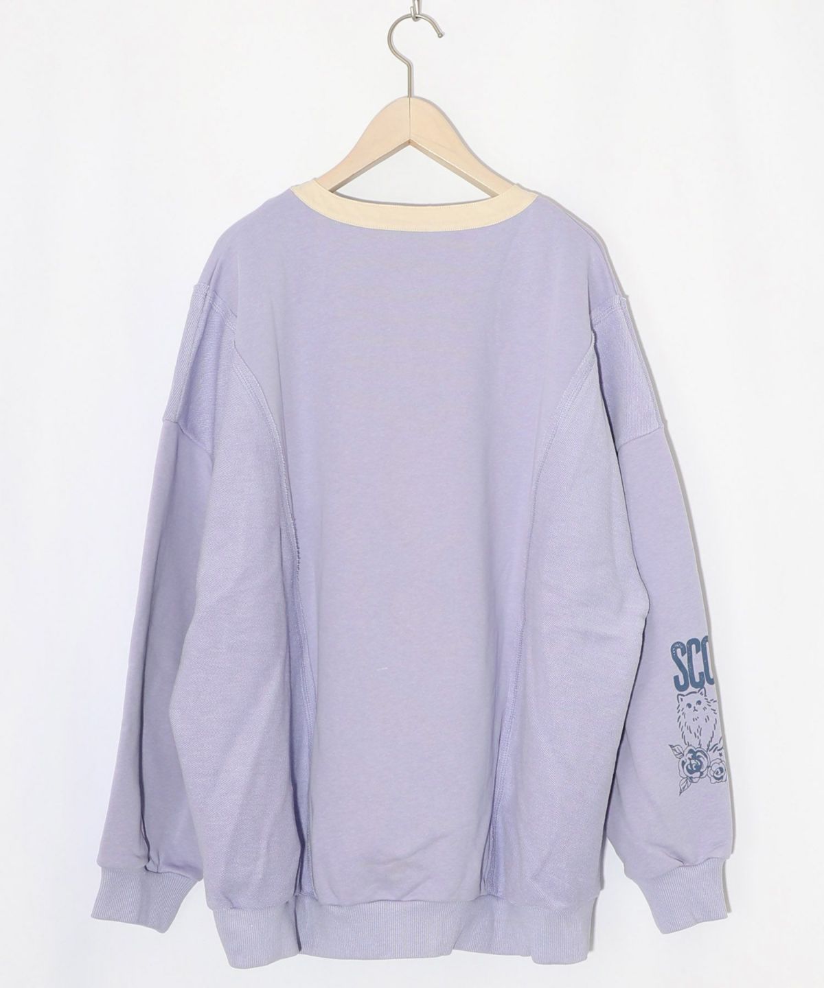 チョーク風柄裏毛×綿ツイル異素材切替カーディガン-17