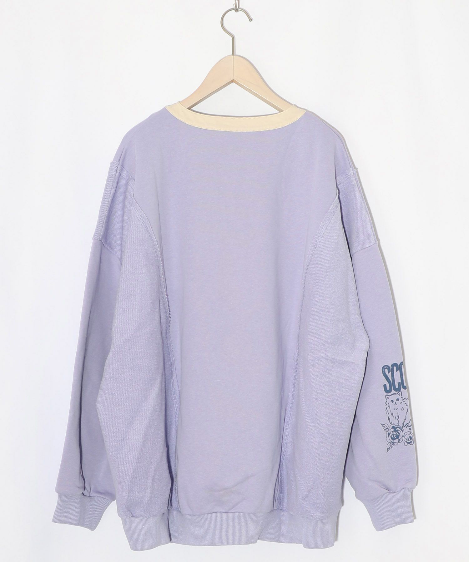 チョーク風柄裏毛×綿ツイル異素材切替カーディガン-17